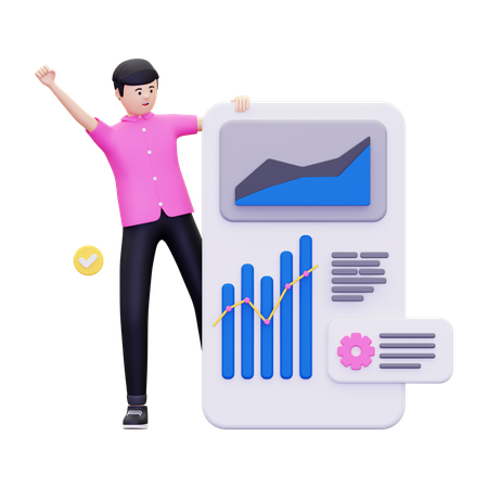 Empresario con informe de datos comerciales  3D Icon