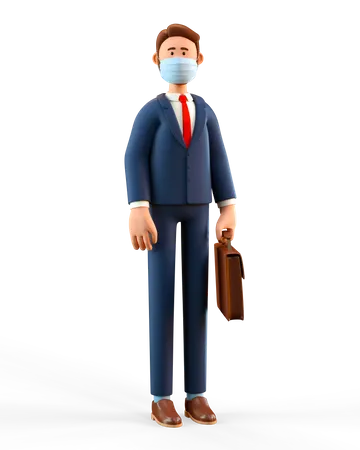 Empresario con máscara médica  3D Illustration