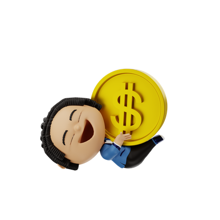 Empresario con moneda de oro  3D Illustration