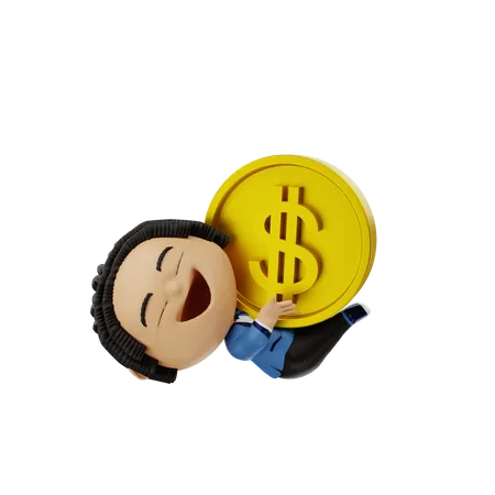 Empresario con moneda de oro  3D Illustration