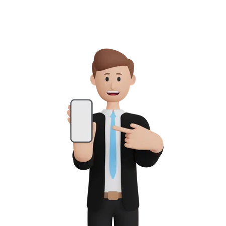 Empresario con smartphone con pantalla en blanco  3D Illustration