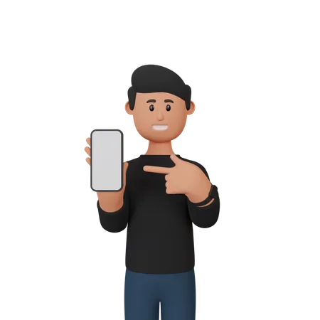 Empresario con teléfono inteligente y mostrando pantalla en blanco  3D Illustration