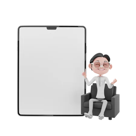 Empresario con tableta en blanco  3D Illustration