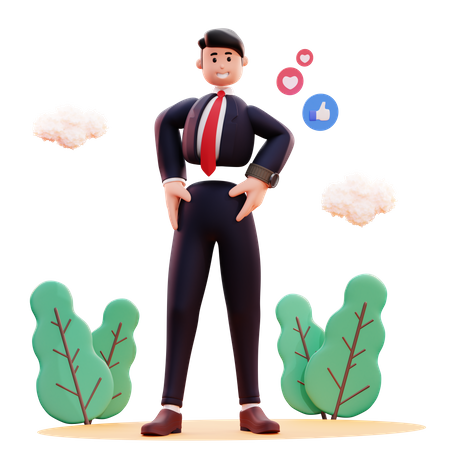 Un hombre de negocios confiado está parado con los brazos en la cintura  3D Illustration