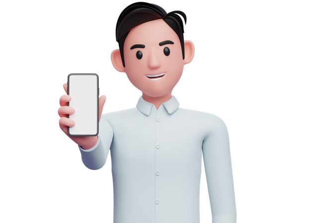 Hombre de negocios confiado que muestra la pantalla del teléfono  3D Illustration
