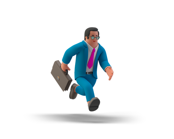 Empresário correndo com uma maleta  3D Illustration