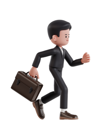 Empresario corriendo con maletín  3D Illustration