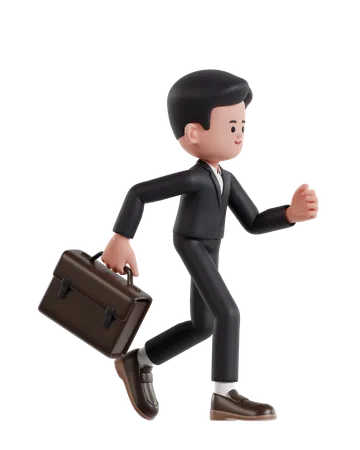 Empresario corriendo con maletín  3D Illustration