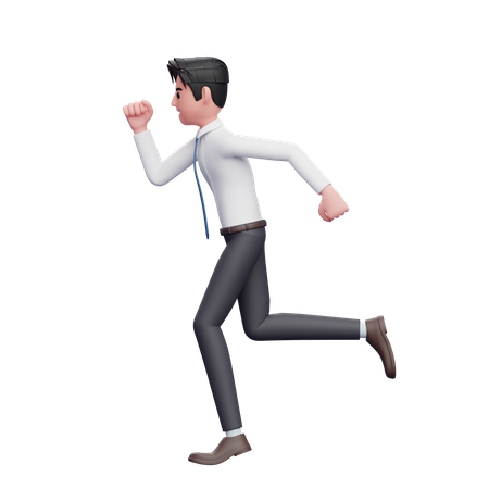 Empresario corriendo posando con camisa larga y corbata azul  3D Illustration
