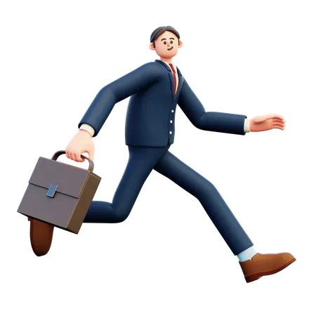Empresario corriendo sosteniendo maletín  3D Illustration