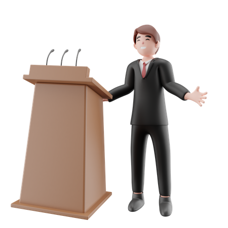 Empresario dando discurso en el podio  3D Illustration