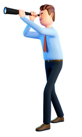 Empresário de camisa azul e gravata olha para o futuro  3D Illustration