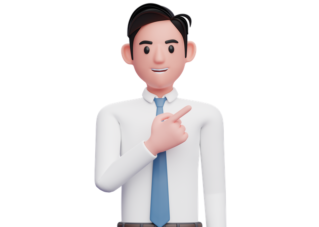 Empresário de camisa branca apontando para o canto superior direito  3D Illustration