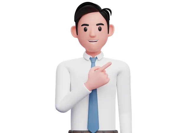 Empresário de camisa branca apontando para o canto superior direito  3D Illustration