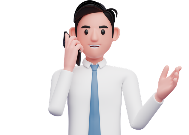 Empresário de camisa branca conversando por telefone  3D Illustration