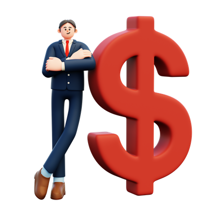 Empresário em pé com dólar  3D Illustration