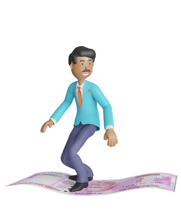 Empresário de pé sobre notas voando no céu  3D Icon