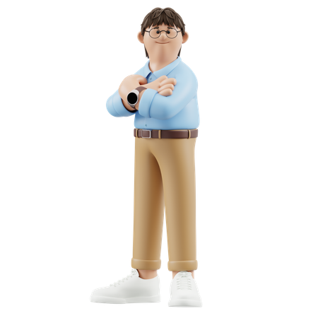 Hombre de negocios de pie con confianza y brazos cruzados  3D Illustration