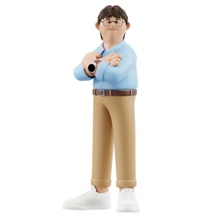 Hombre de negocios de pie con confianza y brazos cruzados  3D Illustration