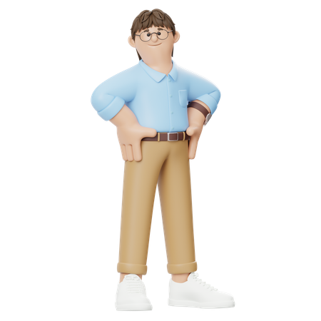 Hombre de negocios de pie y poniendo las manos en la cintura  3D Illustration