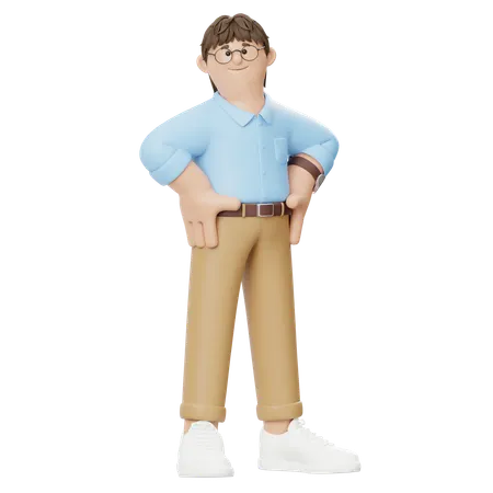 Hombre de negocios de pie y poniendo las manos en la cintura  3D Illustration
