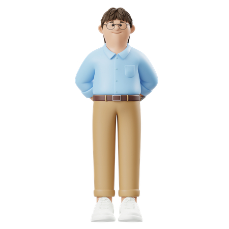 Hombre de negocios de pie con las manos hacia atrás  3D Illustration