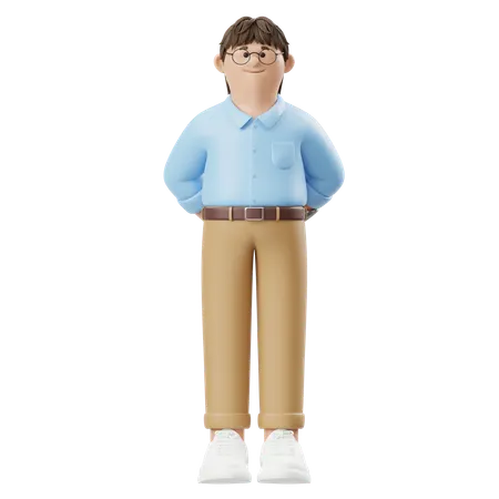 Hombre de negocios de pie con las manos hacia atrás  3D Illustration