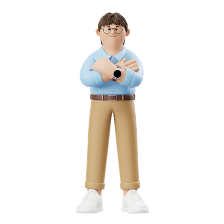 Hombre de negocios de pie con los brazos cruzados y seguro de sí mismo  3D Illustration