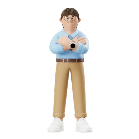 Hombre de negocios de pie con los brazos cruzados y seguro de sí mismo  3D Illustration