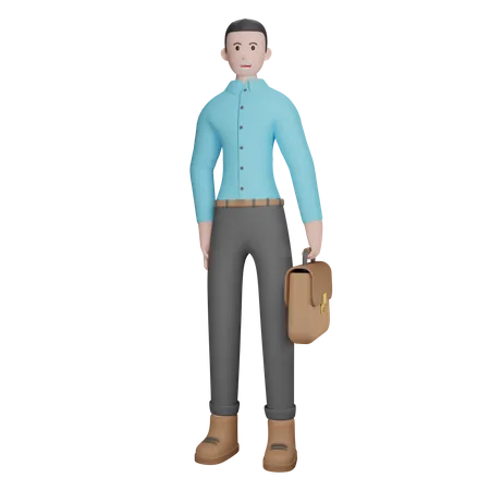 Empresario de pie con maletín  3D Illustration