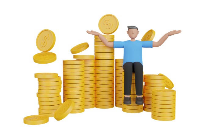 Empresário de sucesso com enormes economias de dinheiro  3D Illustration