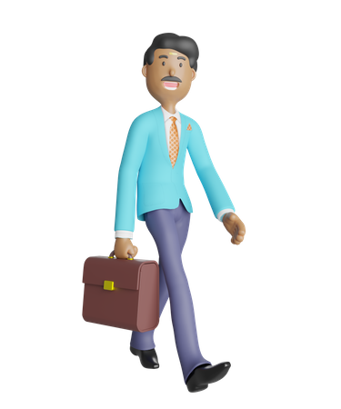 Empresario del sur de India sosteniendo un maletín en la mano y yendo a la oficina  3D Illustration