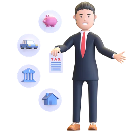 Empresario Segurando Documento Impostos Personagem Ilustracao 3 D 3D Illustration