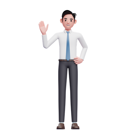 Empresário diz olá, vestindo camisa longa e gravata azul  3D Illustration
