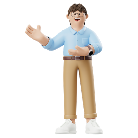 Empresario dirigiendo con las palmas abiertas  3D Illustration