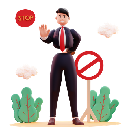 Empresário dizendo pare para novas ações  3D Icon