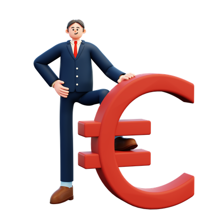 Empresário em pé no euro  3D Illustration