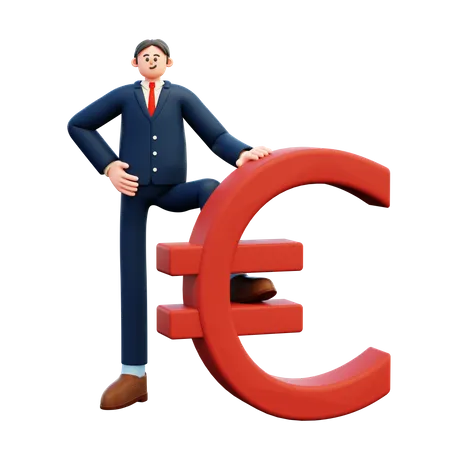 Empresário em pé no euro  3D Illustration