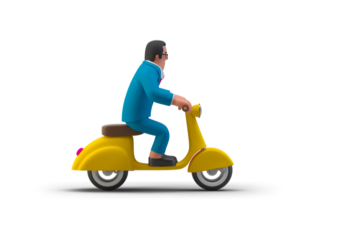 Empresário em uma scooter  3D Illustration