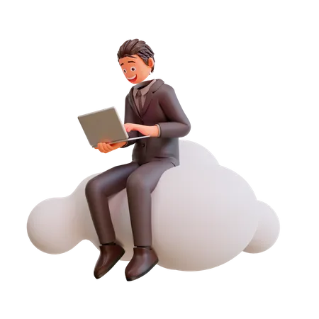 Concepto De Caracter Empresarial De Aplicaciones Moviles Y Servicios En La Nube Se Asienta En Un Gran Signo De Nube 3D Illustration