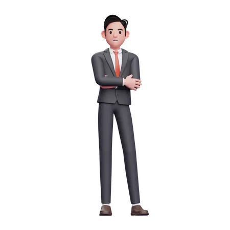 Hombre de negocios en traje formal elegante con brazos cruzados  3D Illustration
