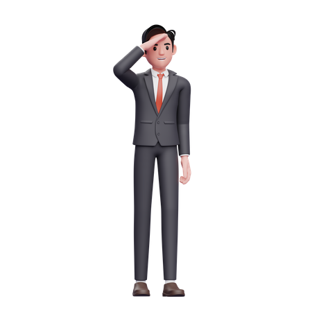 Hombre de negocios con traje formal mirando a lo lejos  3D Illustration