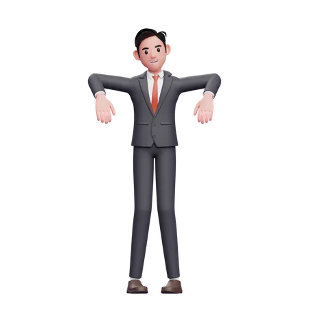 Hombre de negocios, en, traje formal, pose de marioneta  3D Illustration