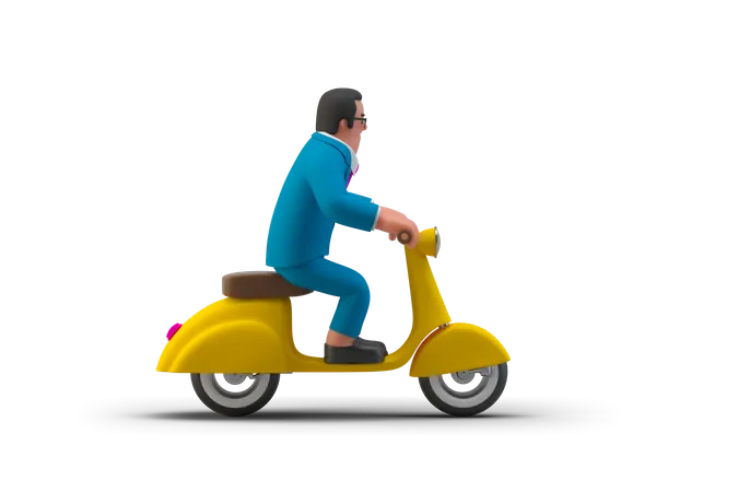 Hombre de negocios en una scooter  3D Illustration