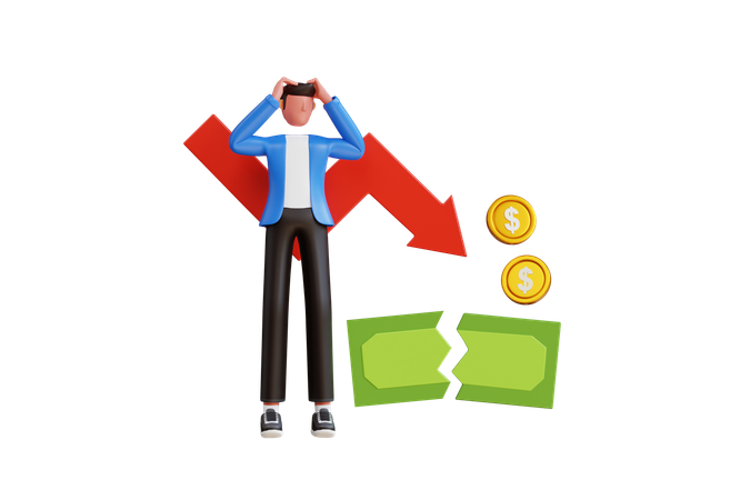 Empresário enfrentando crise financeira  3D Illustration