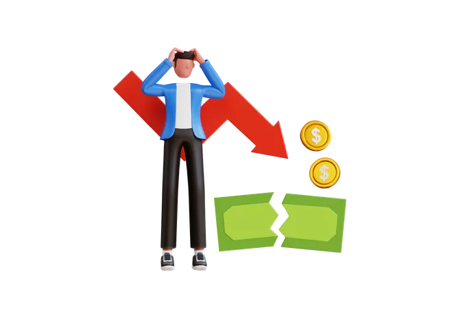 Empresário enfrentando crise financeira  3D Illustration