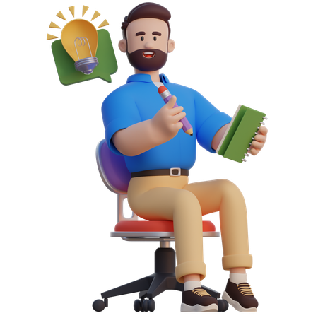 Empresario escribir y pensar  3D Illustration