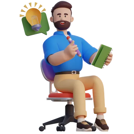 Empresario escribir y pensar  3D Illustration