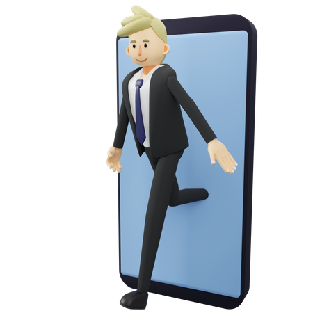 Empresário está saindo do smartphone  3D Illustration
