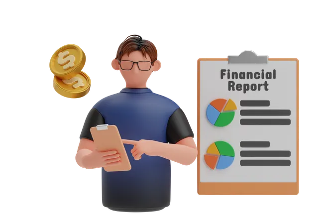 El hombre de negocios está viendo el informe financiero  3D Illustration